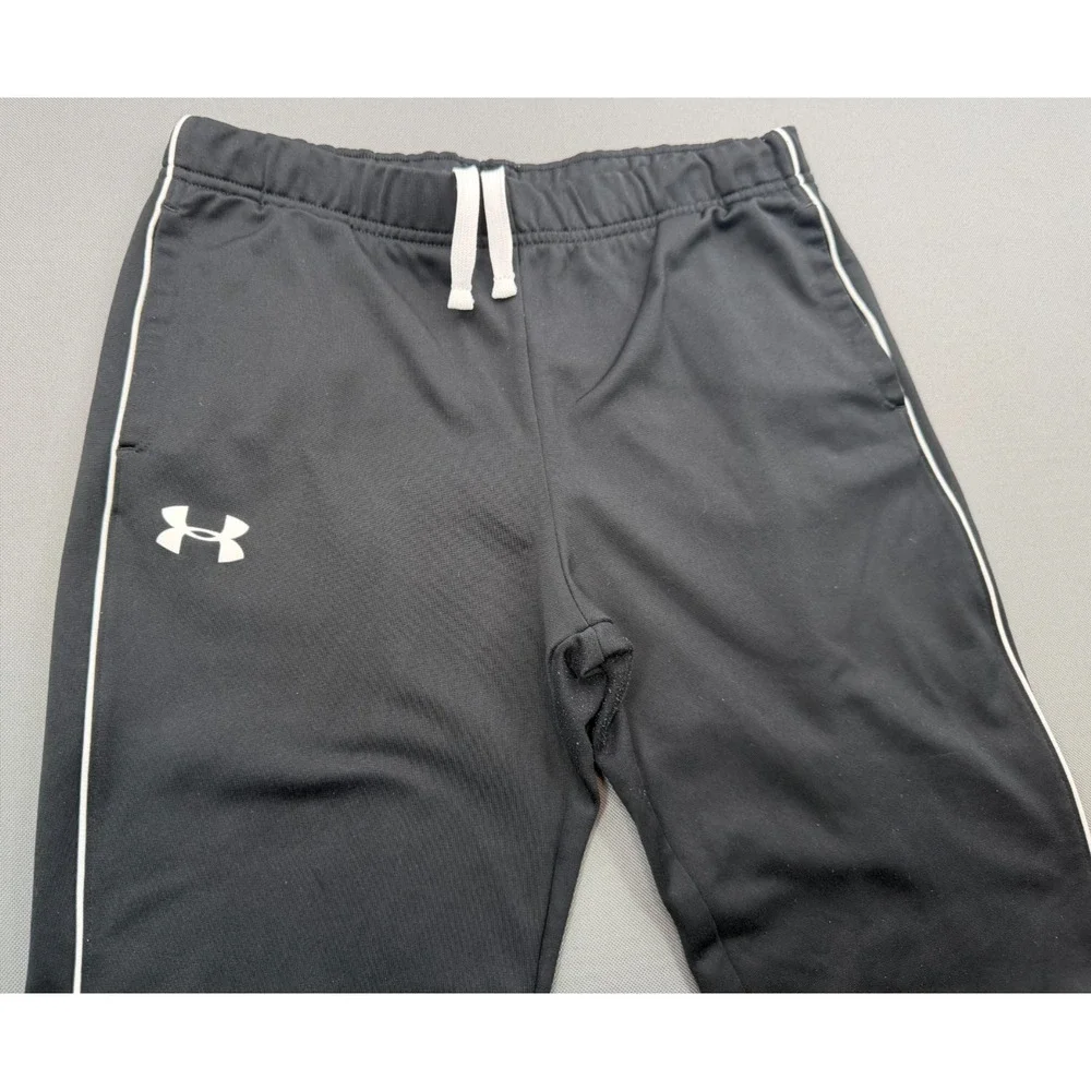 Under Armour Athletic Track Pants Black White Side Piping Logo Boy's Youth Large
